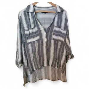 ADRIENNE VITTADINI Striped High Low Button Down Shirt - 1X